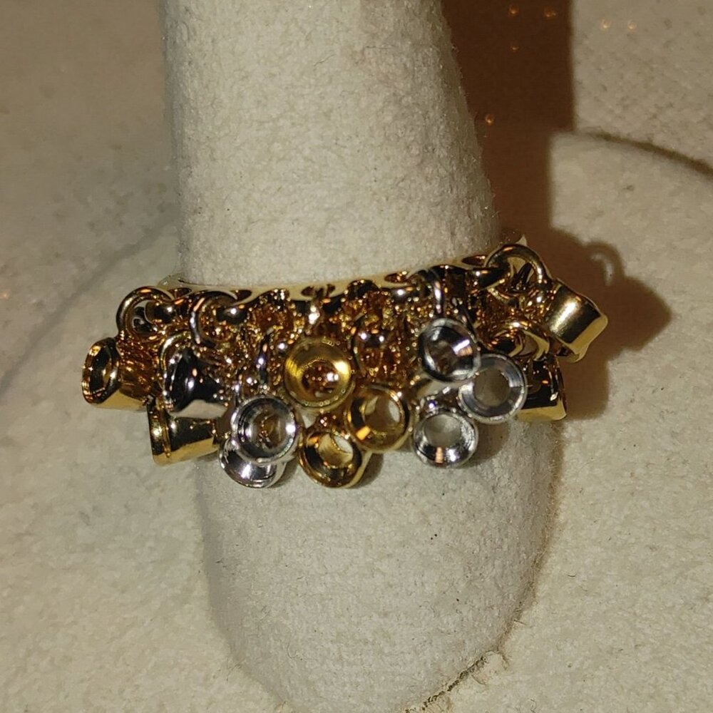 Camille Lucie Cha Cha Ring Size 9  Gold Silver Two Tone Adjustable Fun Elegant